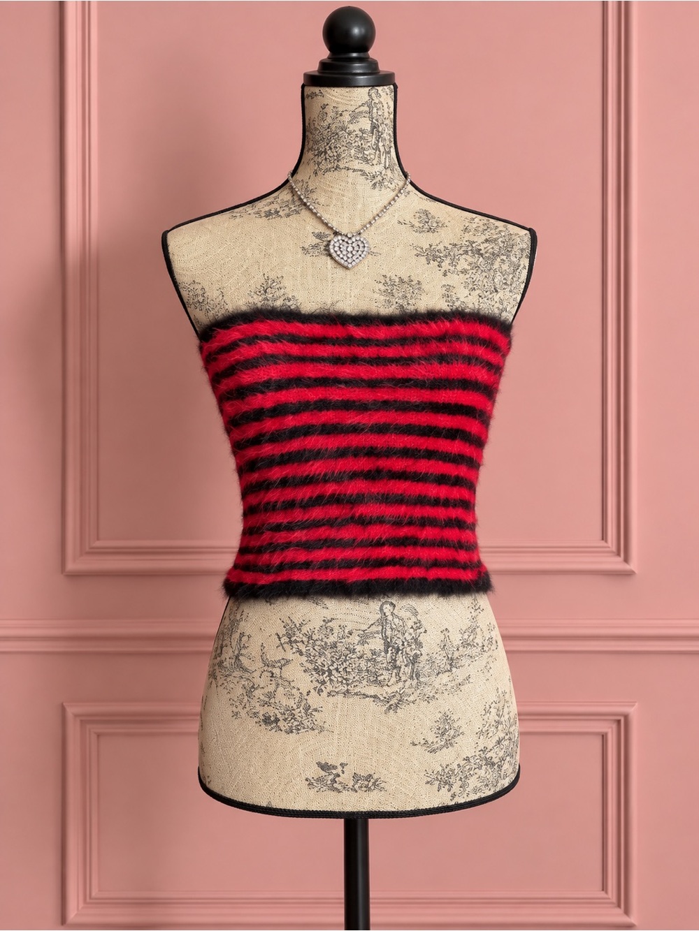 Y2K Forever 21 Striped Red and Black Fuzzy Tube Top  Size S